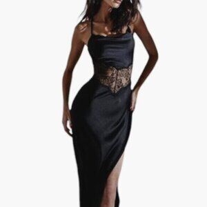 Vintage Black Lace Backless Dress